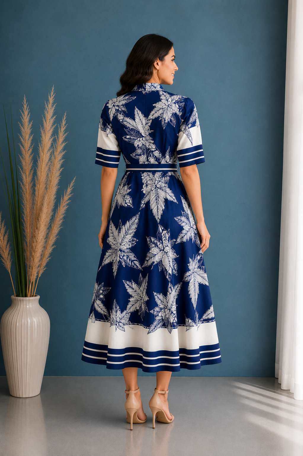 Leaf Print Belted Dress