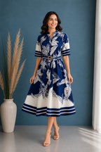 Leaf Print Belted Dress