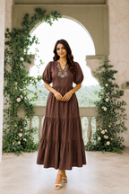 Coral Embroidered Tiered Maxi Dress