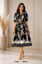 Leaf Print Belted Dress