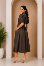 Women's Belted A-Line Midi Shirt Dress