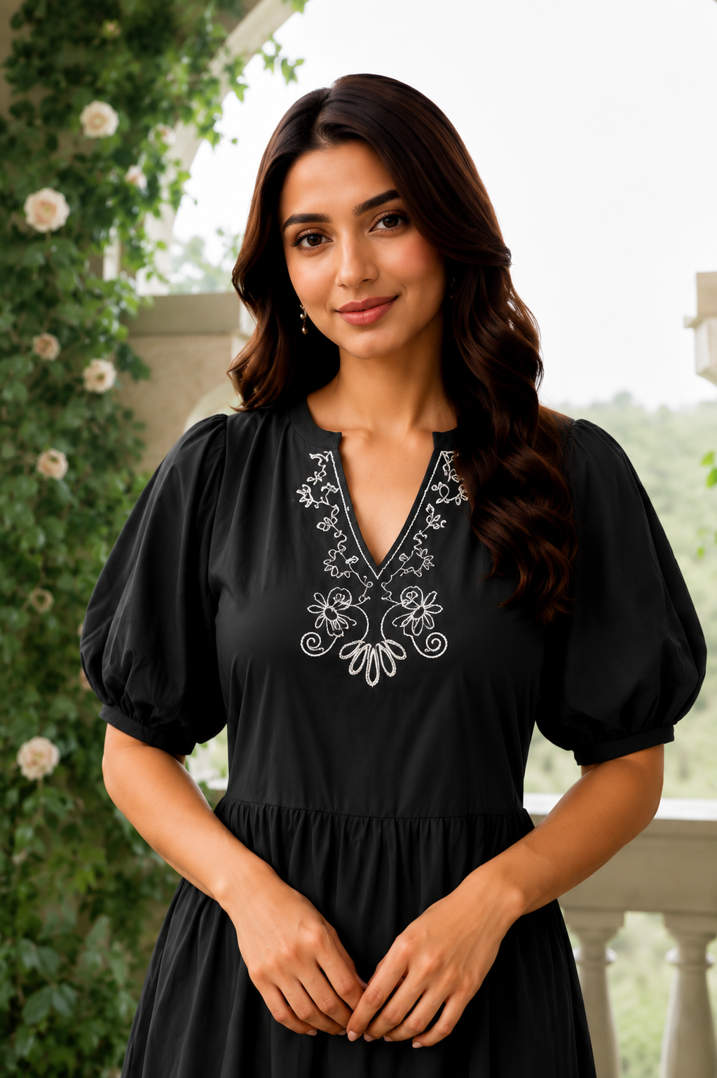 Coral Embroidered Tiered Maxi Dress