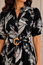 Leaf Print Belted Dress