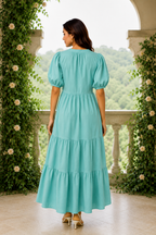 Coral Embroidered Tiered Maxi Dress
