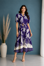 Leaf Print Belted Dress