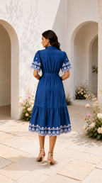 Embroidered Cotton Shirt Midi Dress