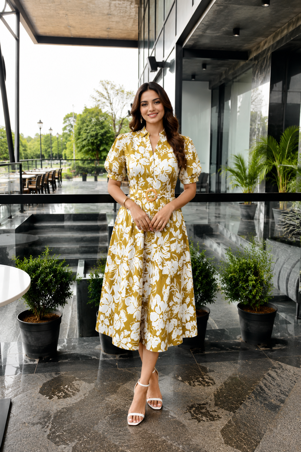 Floral Belted Midi Dress