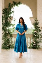 Coral Embroidered Tiered Maxi Dress