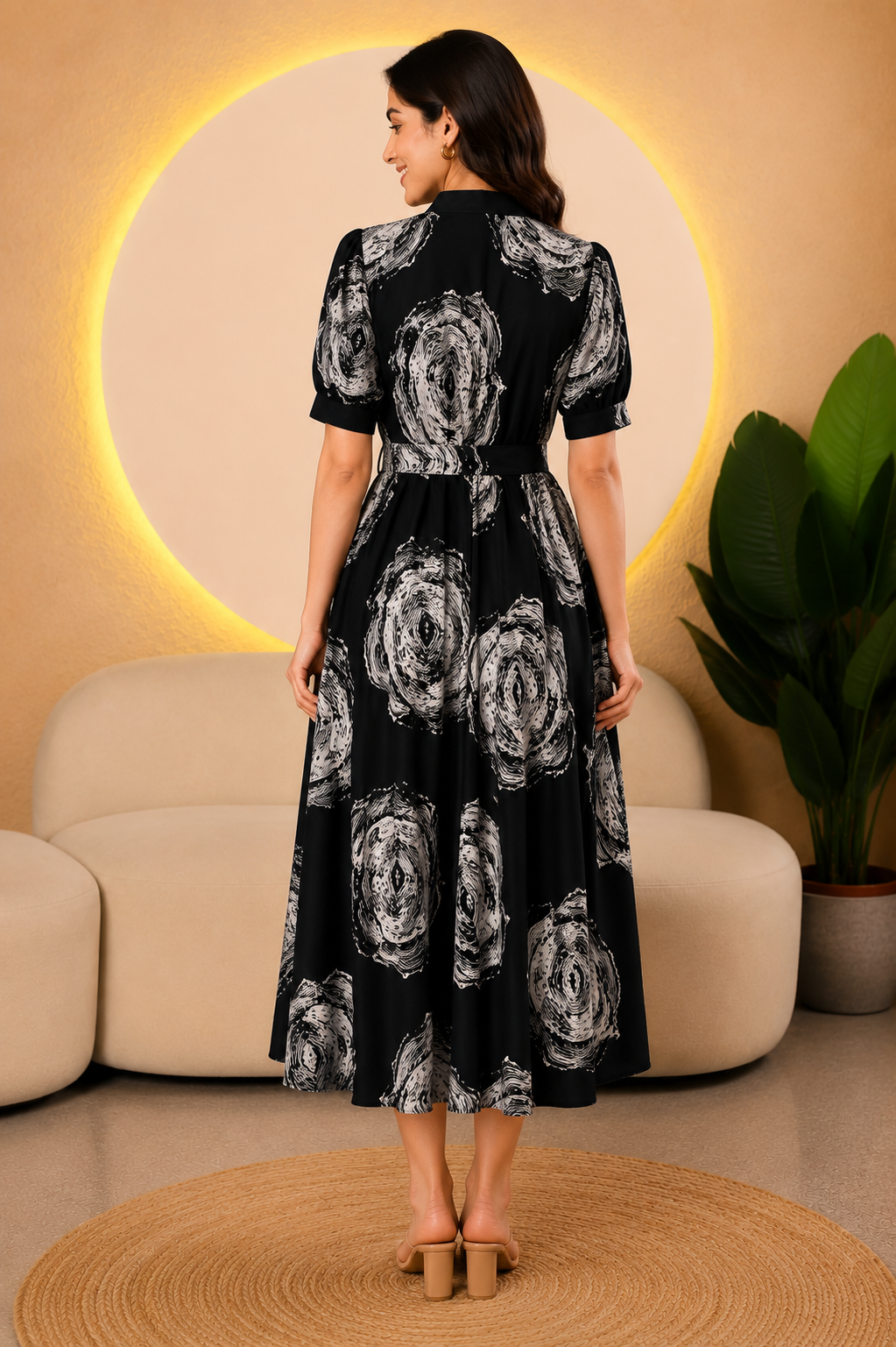 Printed Fit & Flare Midi Dress