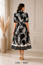 Leaf Print Belted Dress