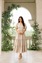 Coral Embroidered Tiered Maxi Dress