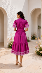 Embroidered Cotton Shirt Midi Dress