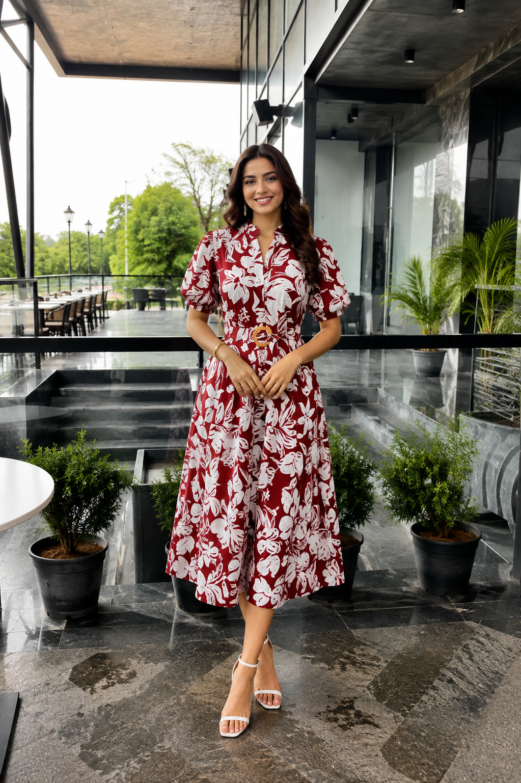 Floral Belted Midi Dress