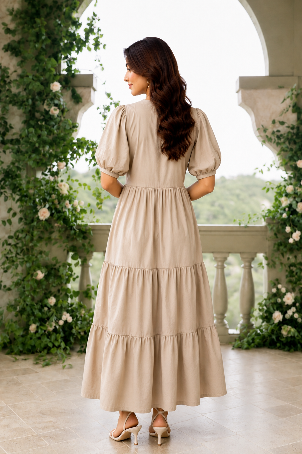 Coral Embroidered Tiered Maxi Dress