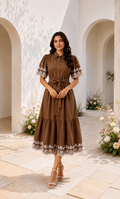 Embroidered Cotton Shirt Midi Dress