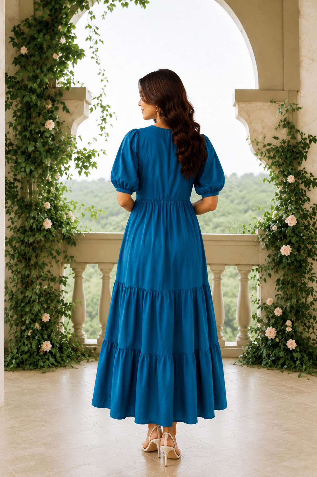Coral Embroidered Tiered Maxi Dress