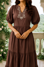 Coral Embroidered Tiered Maxi Dress