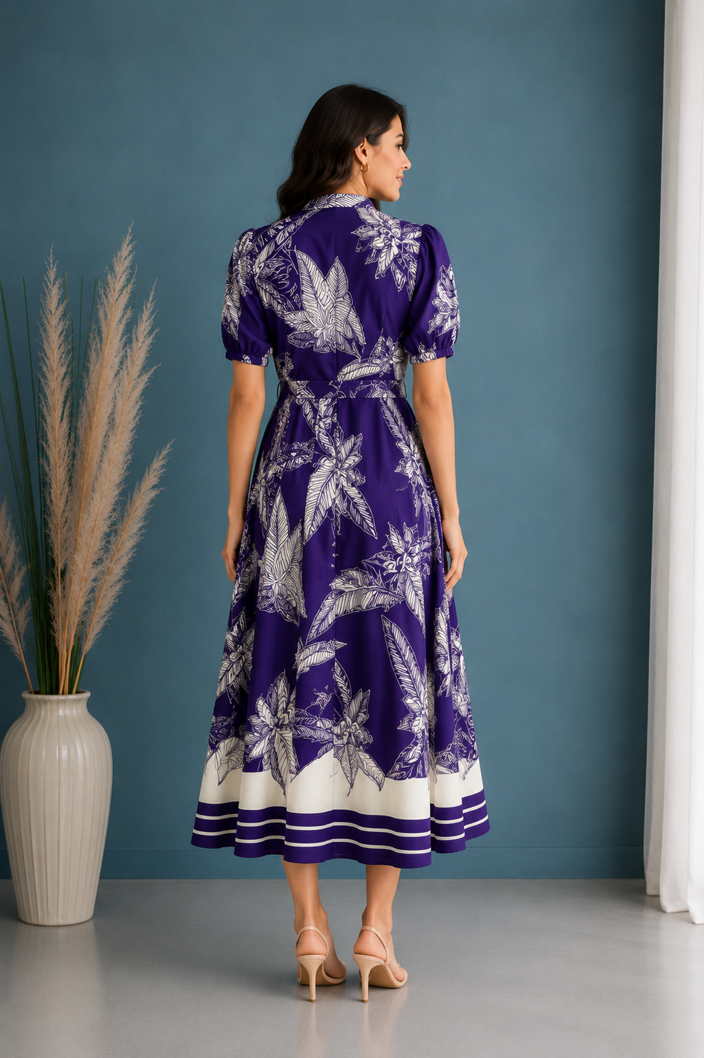Leaf Print Belted Dress