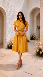 Embroidered Cotton Shirt Midi Dress