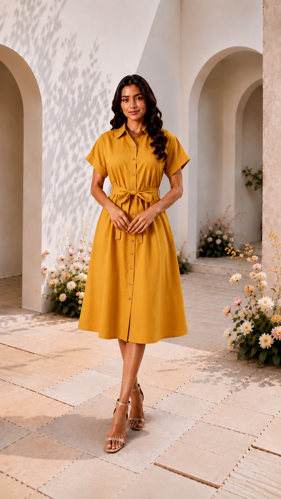 Embroidered Cotton Shirt Midi Dress