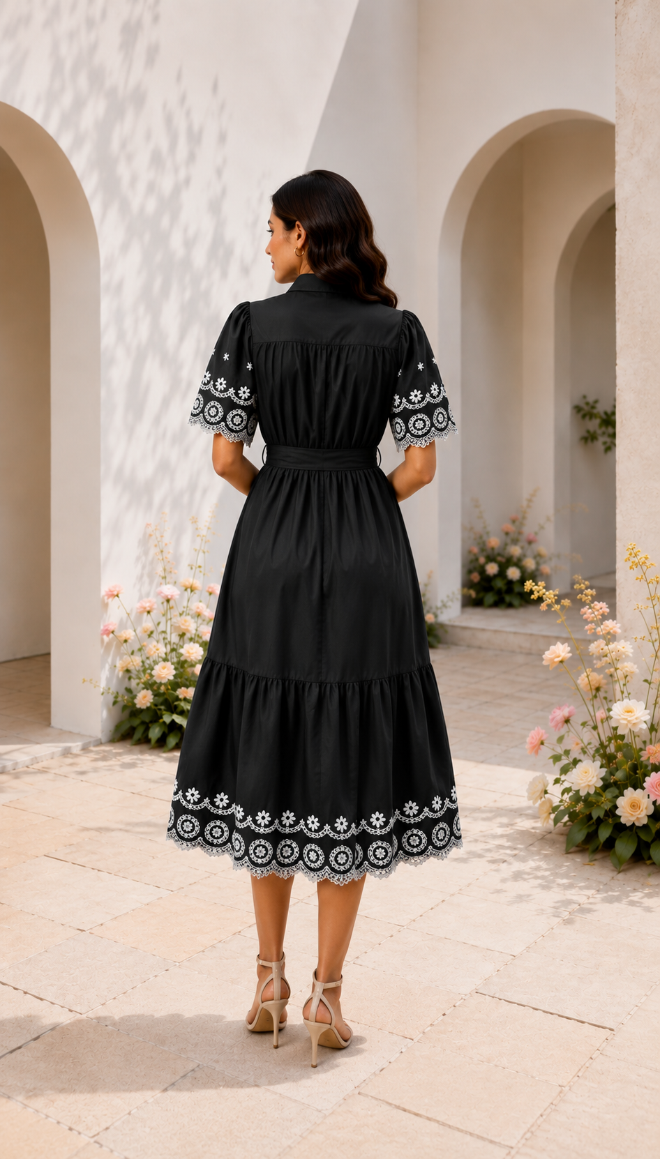 Embroidered Cotton Shirt Midi Dress