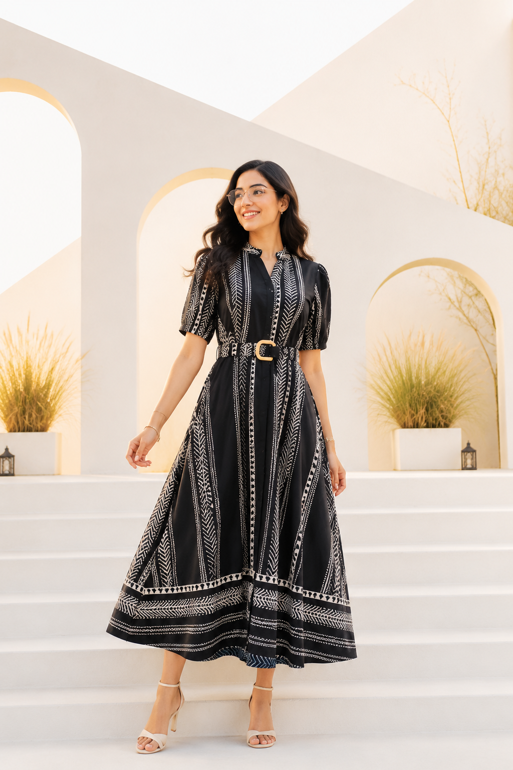Premium Printed Belted Dress