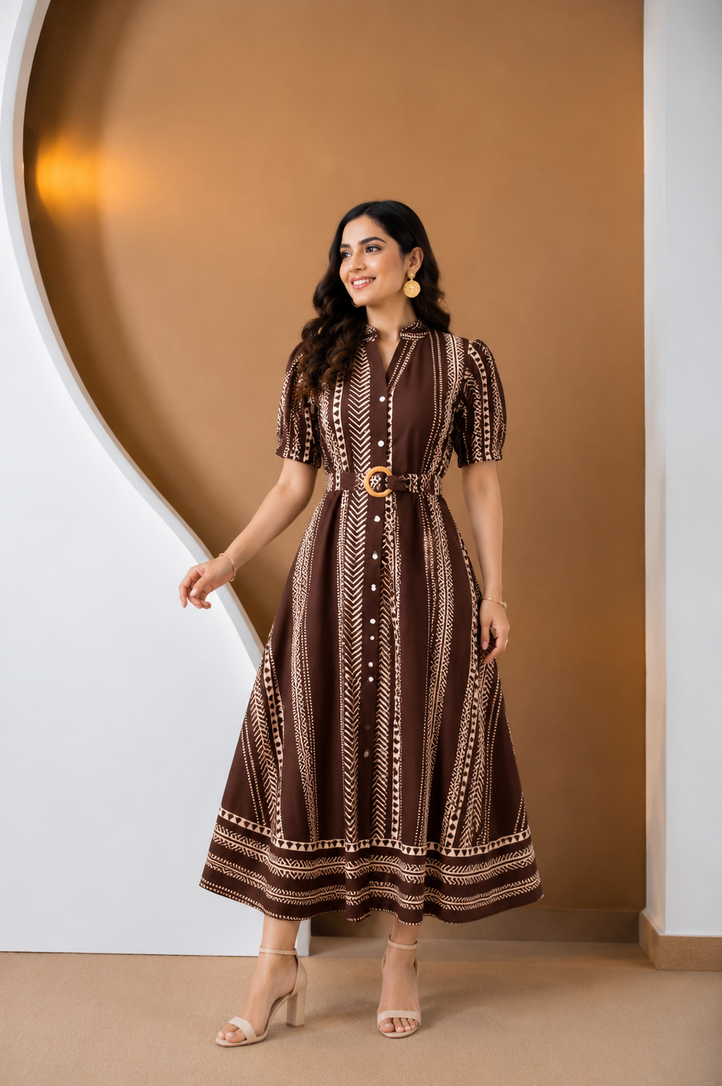 Premium Printed Belted Dress