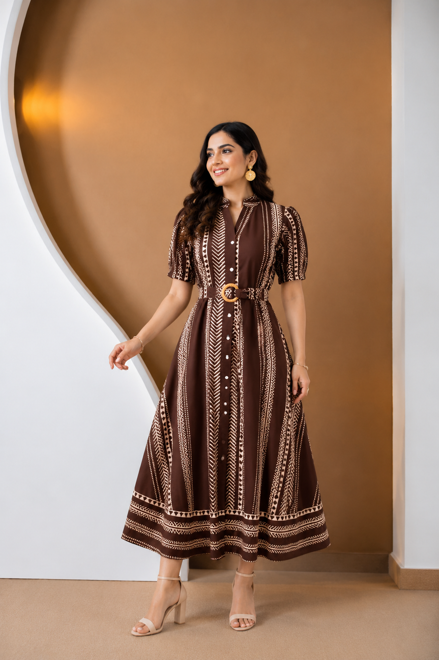 Premium Printed Belted Dress
