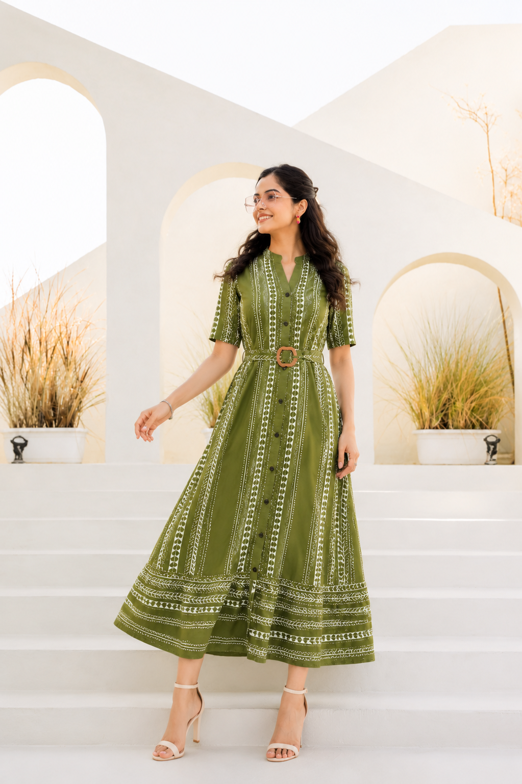Premium Printed Belted Dress