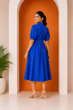 Women's Belted A-Line Midi Shirt Dress