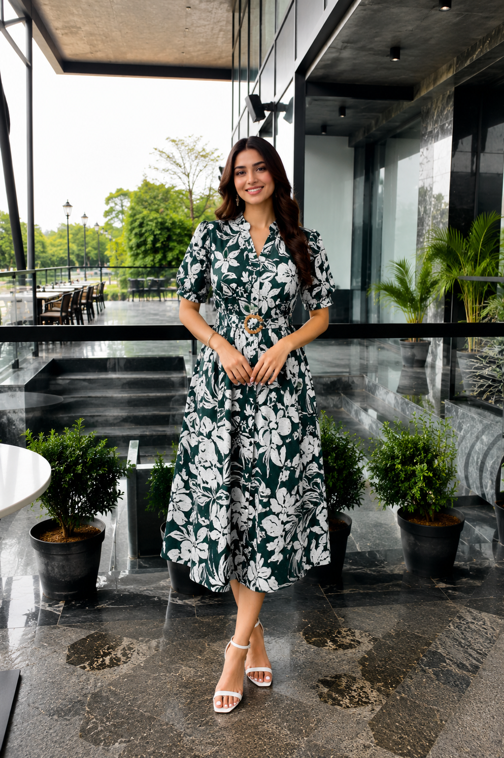 Floral Belted Midi Dress