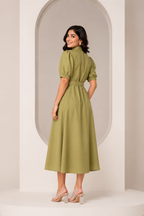 Women's Belted A-Line Midi Shirt Dress