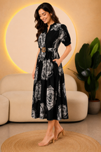 Printed Fit & Flare Midi Dress
