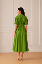Women's Belted A-Line Midi Shirt Dress