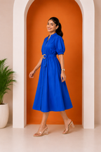 Women's Belted A-Line Midi Shirt Dress