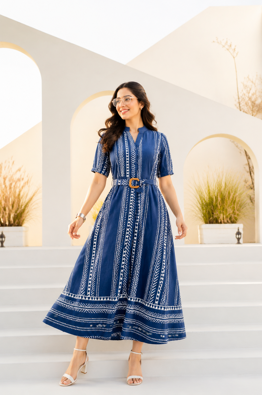 Premium Printed Belted Dress