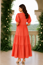 Coral Embroidered Tiered Maxi Dress