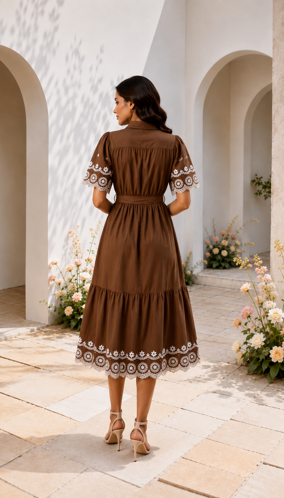 Embroidered Cotton Shirt Midi Dress