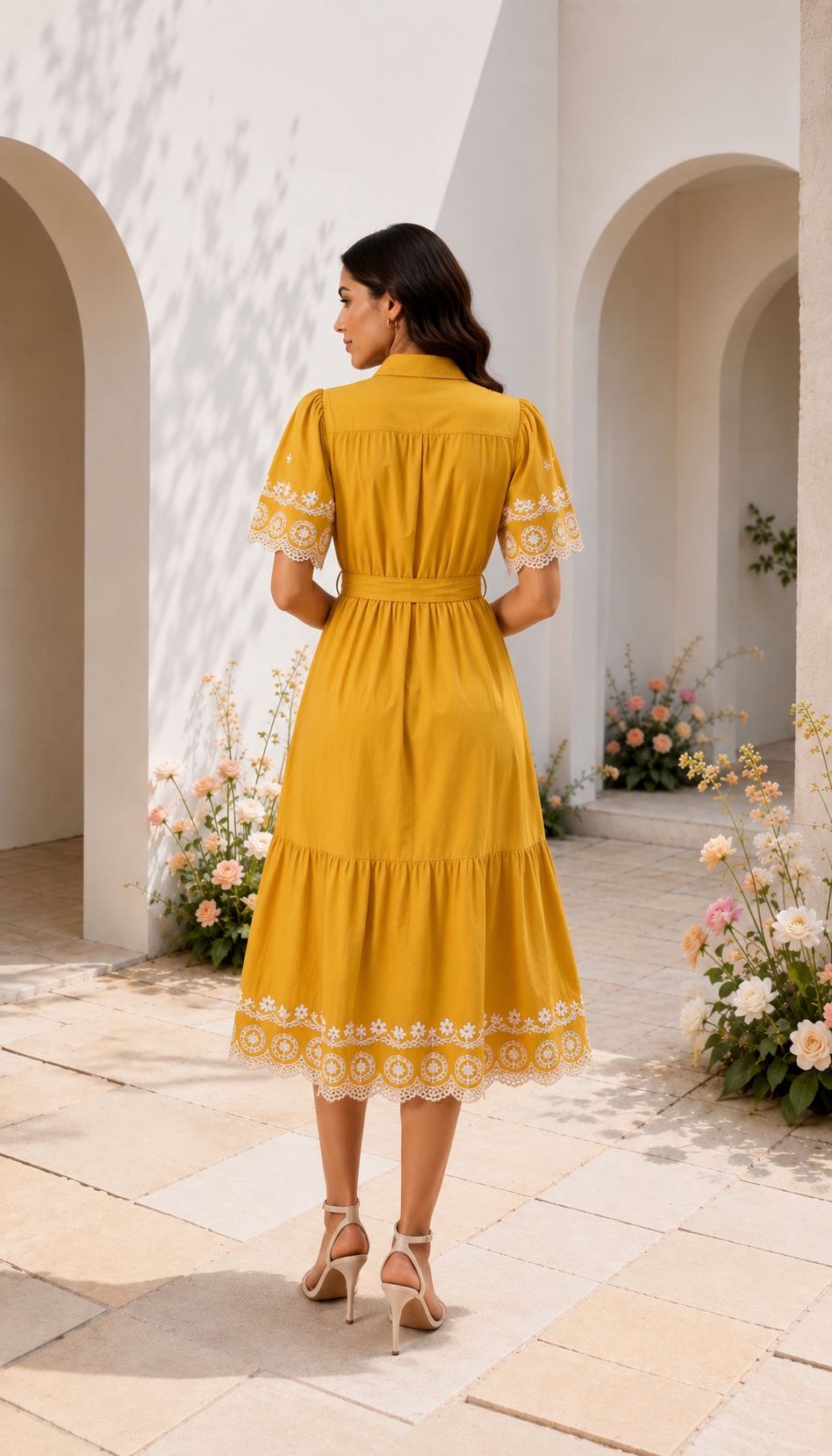 Embroidered Cotton Shirt Midi Dress