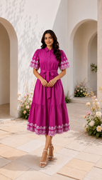 Embroidered Cotton Shirt Midi Dress