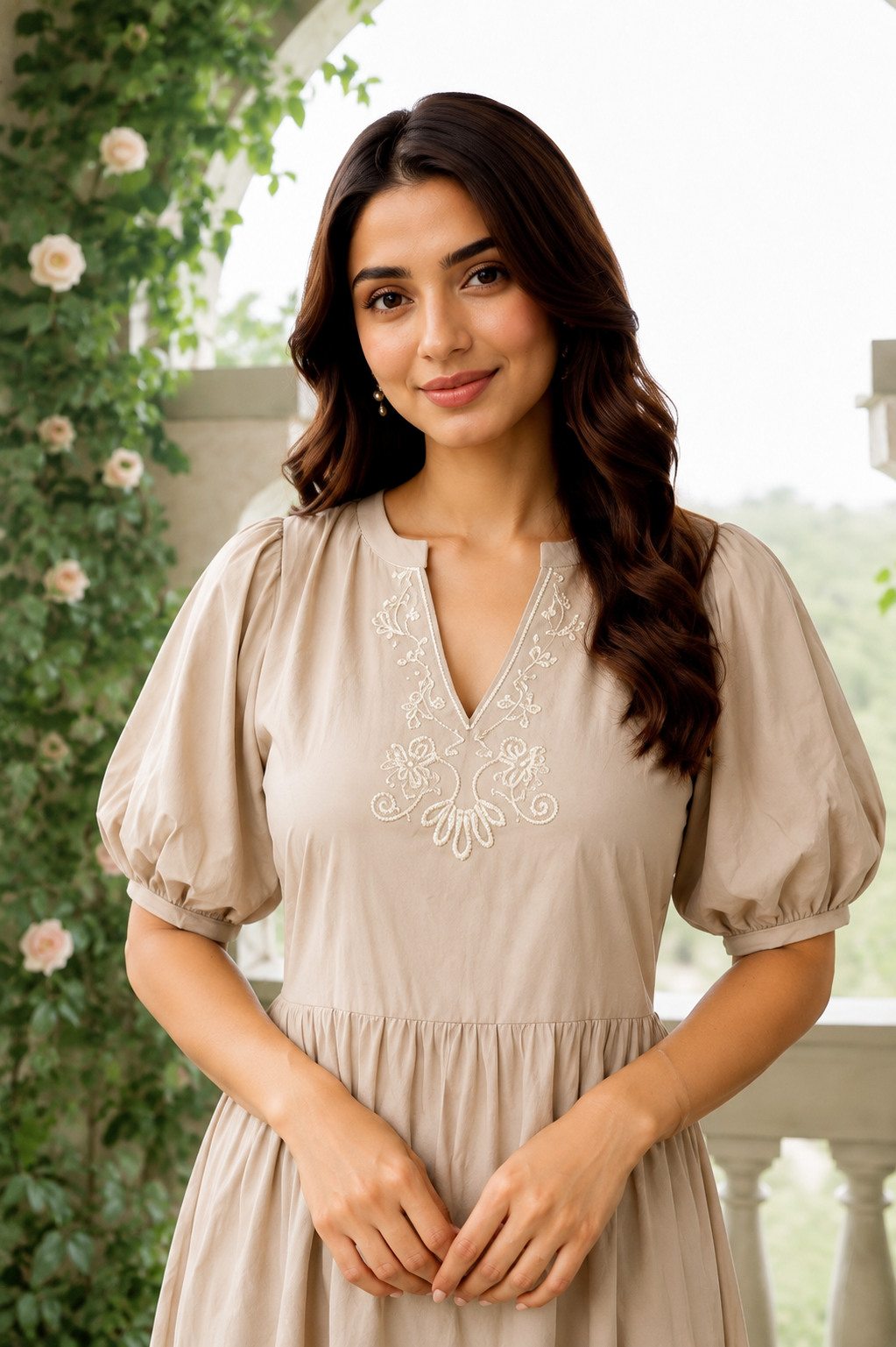 Coral Embroidered Tiered Maxi Dress