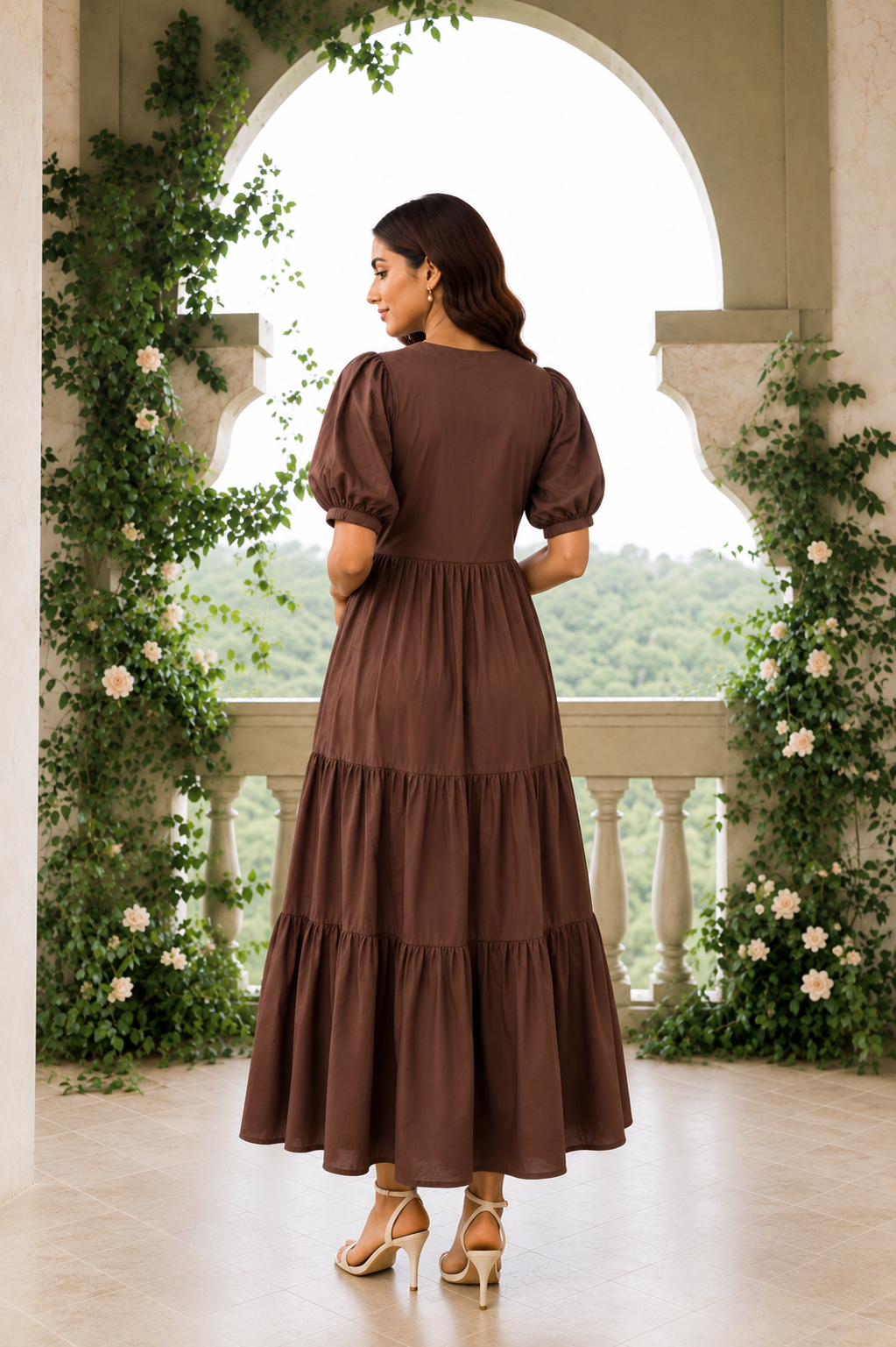 Coral Embroidered Tiered Maxi Dress