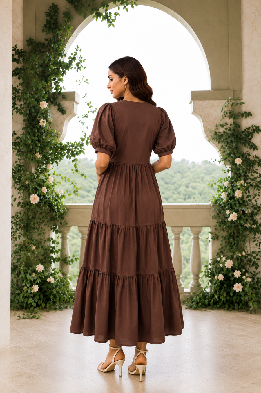 Coral Embroidered Tiered Maxi Dress