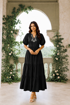 Coral Embroidered Tiered Maxi Dress