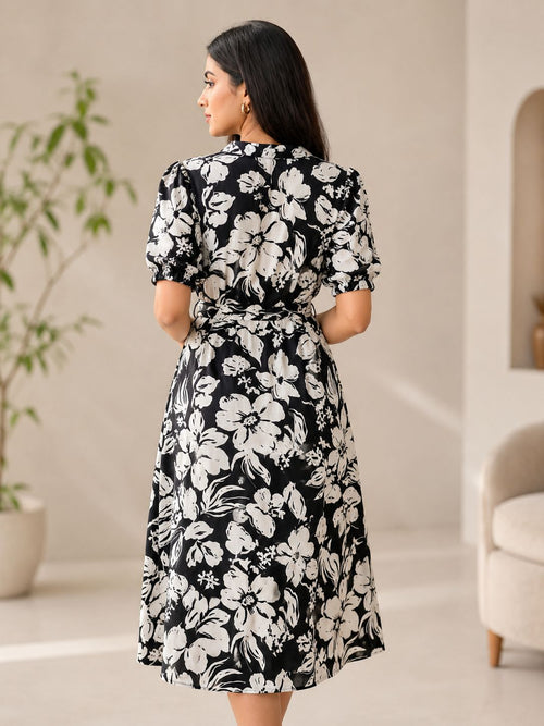 Floral Belted Midi Dress