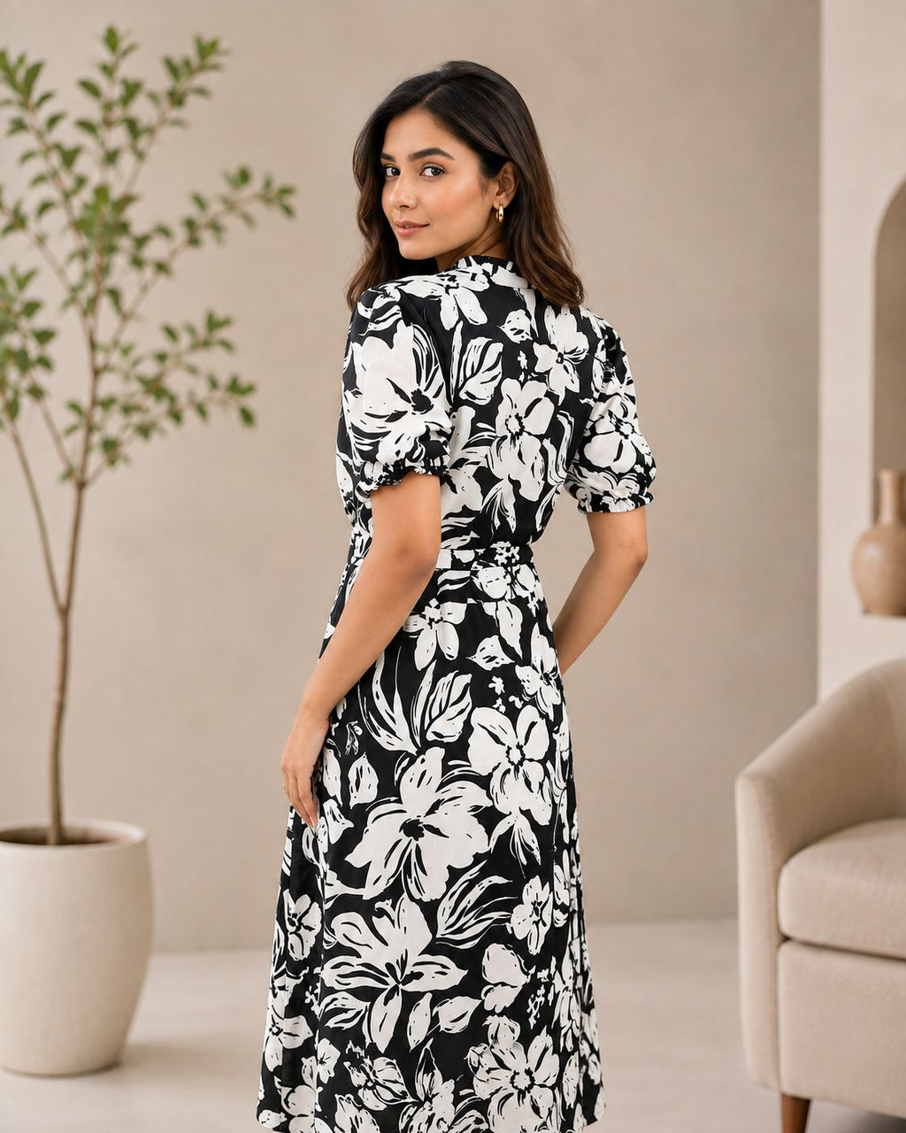 Floral Belted Midi Dress