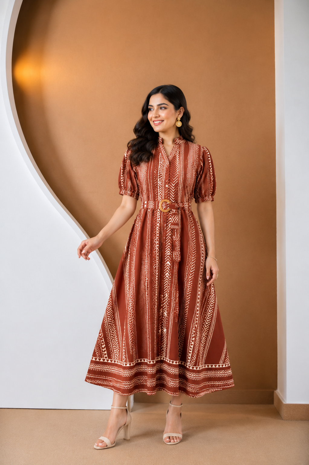 Premium Printed Belted Dress