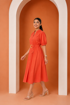 Women's Belted A-Line Midi Shirt Dress