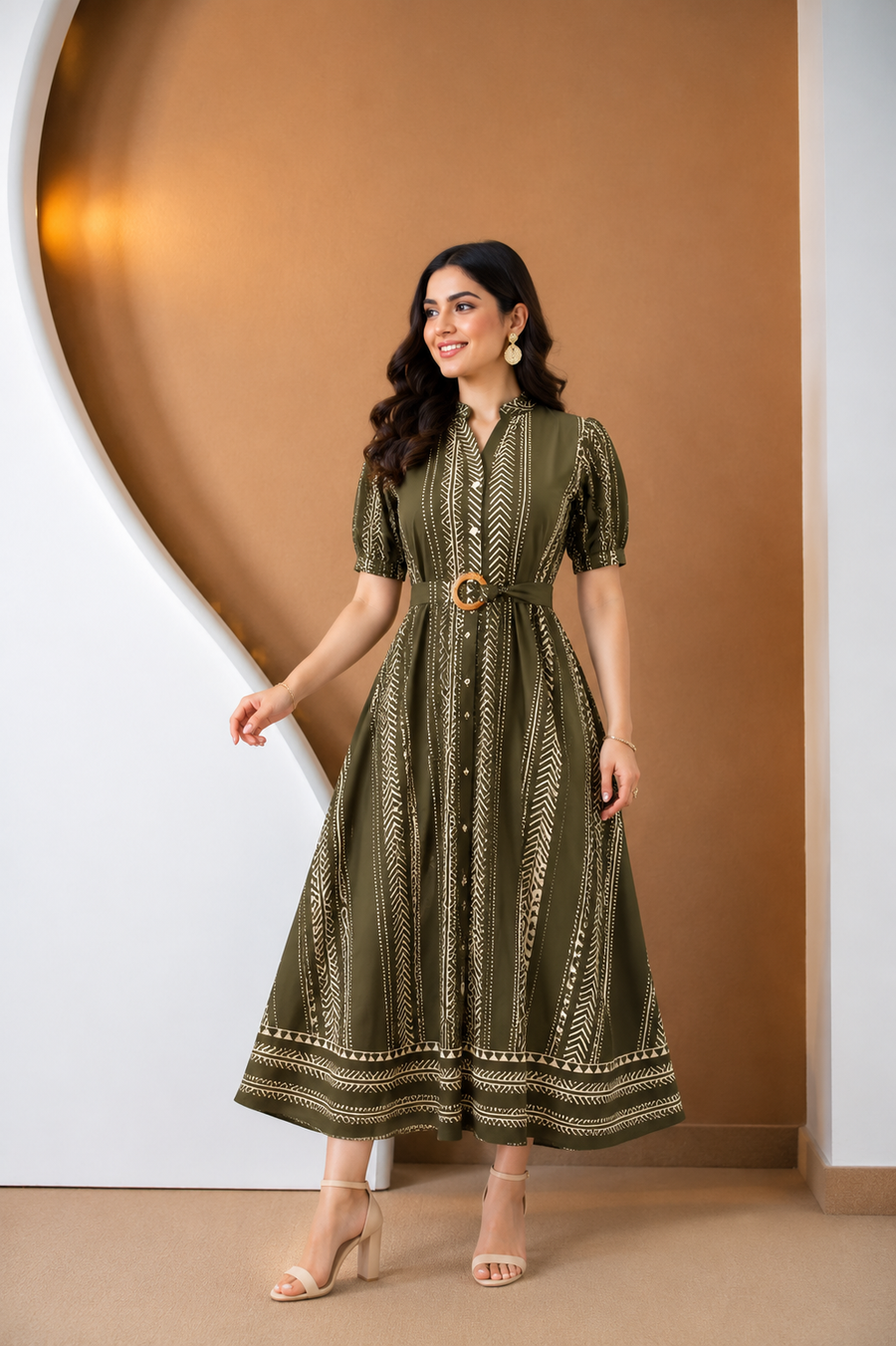 Premium Printed Belted Dress
