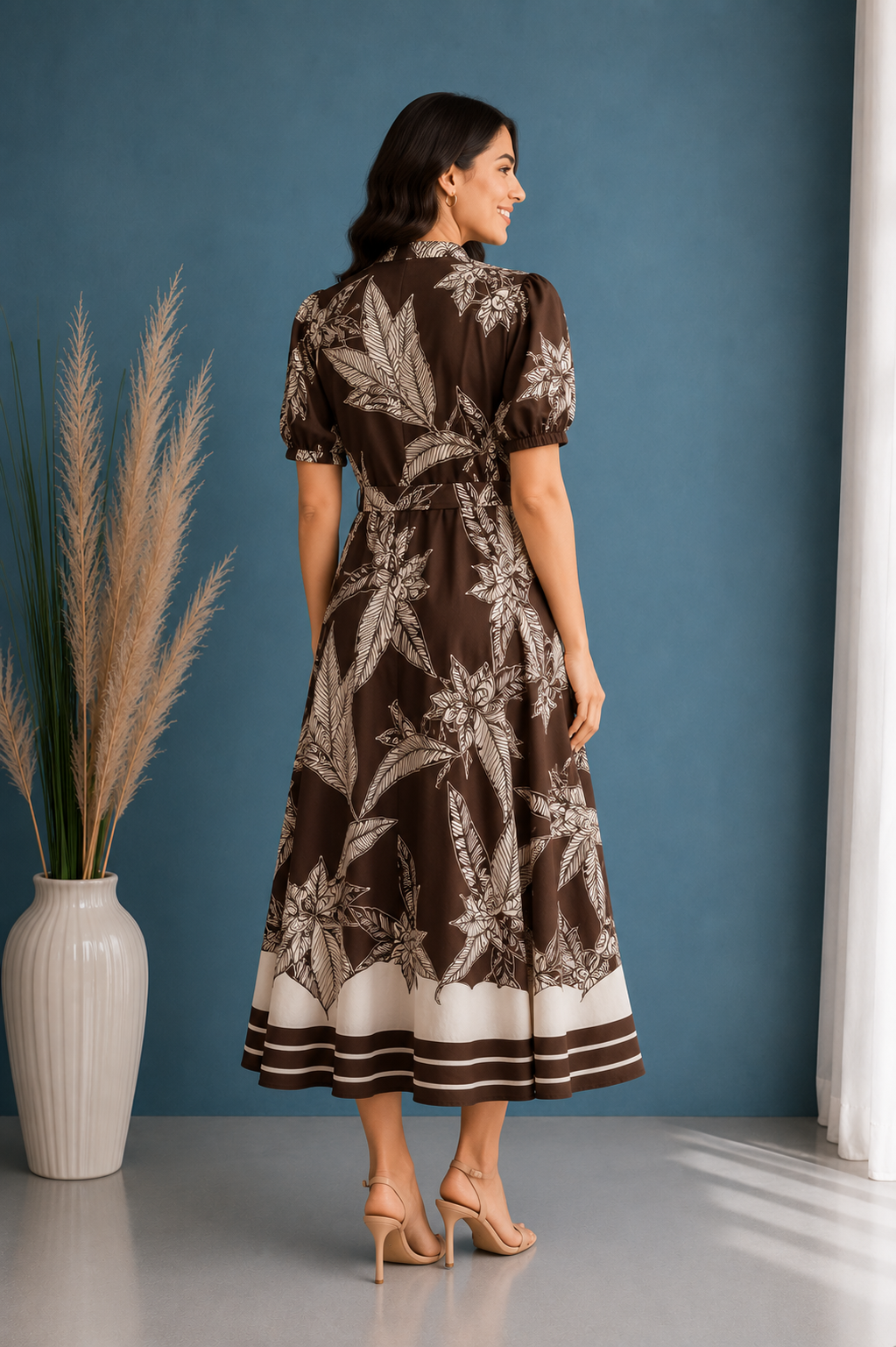 Leaf Print Belted Dress